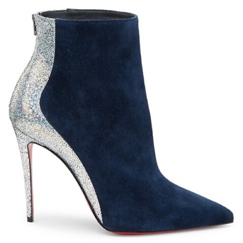 Christian Louboutin Delicotte 100mm Marine Iridescent Silver Mica Suede Booties